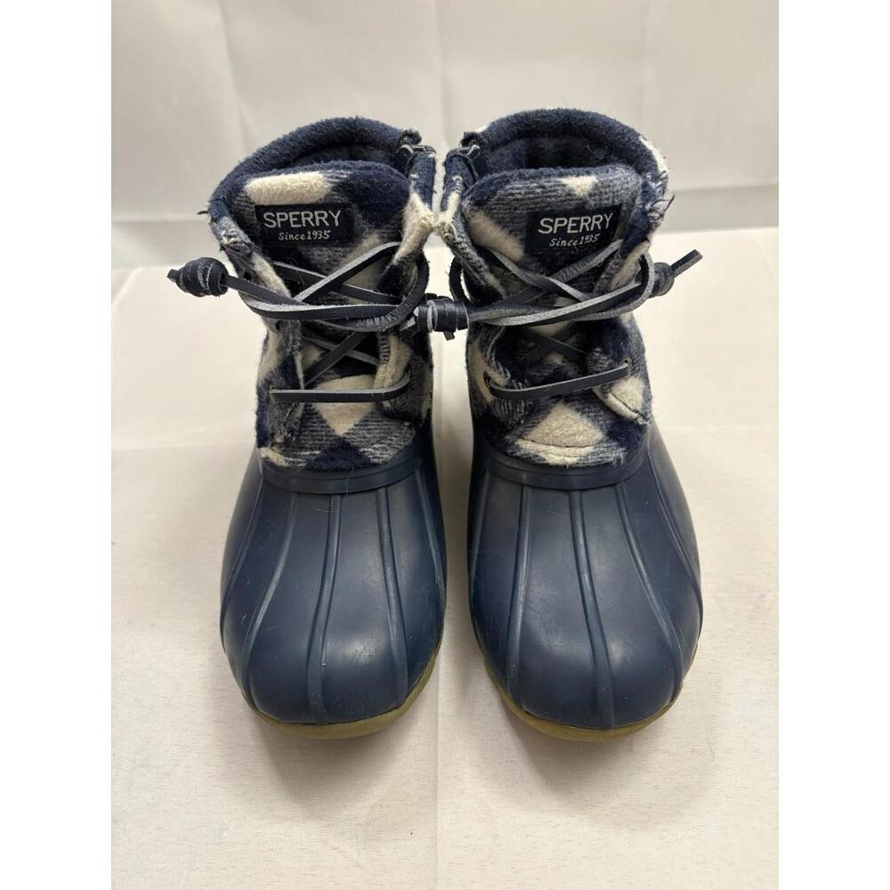 Sperry Top Sider Saltwater Youth Sz 10 Blue Plaid Wool Waterproof Duck Boots